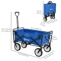 Outsunny Small Collapsible Folding Wagon Cart, Heavy Duty Outdoor Utility Garden Cart with Universal Wheels and Adjustable Handle for Camping Sports Shopping Beach, Dark Blue(m-3)