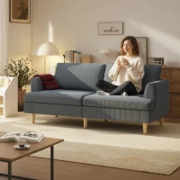 HOMCOM 3 Seater Sofa, 74" Modern Corduroy Upholstered Couch with Thick Spring Cushions, Solid Wood Legs, Armrests, Dark Grey(m-1)