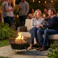 Outsunny 20" Outdoor Fire Pit, Foldable Propane Firepits with Lid, Portable Firepit for Patio Backyard Camping, Black(m-7)