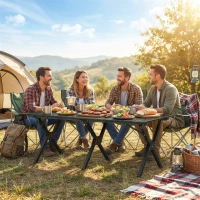 Outsunny 4ft Folding Camping Table, Waterproof Picnic Table with Roll Up Top and Metal Frame, Black(m-8)