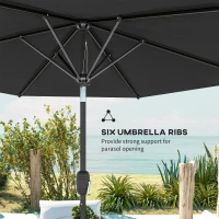 Outsunny Patio Sun Umbrella, Outdoor Parasol with 6 Ribs, Black(m-9)