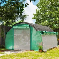 Outsunny Walk-in Tunnel Greenhouse, Plant Hot House with Sunshade Net, Roll-up Mesh Sidewalls, 2 Doors, 10' x 13' x 6.5' , Green(m-1)
