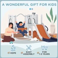 Qaba 6-in-1 Slide and Swing Set Baby Swing Playset Indoor with Basketball Hoop, Climber, Storage Space, Telescope, Orange(m-7)