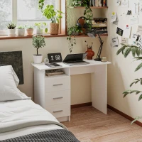 HOMCOM Computer Desk with Storage, 39" Home Office Desk with 3 Drawers nad Open Shelf, Writing Table for Bedroom, White(m-8)