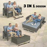 Outsunny 2 Pieces Patio Lounge Chair Set with Cushions, PE Wicker Outdoor Chaise Lounge with Adjustable Backrest, Side Trays(m-4)