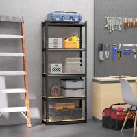 HOMCOM Heavy Duty Garage Shelf, 5-Tier Metal Shelving Unit, Industrial Utility Shelves with Steel Frame and Adjustable Shelves for Garage, Warehouse, Basement, Black and Brown(m-1)
