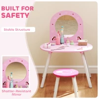 Qaba Kids Dressing Table with Mirror and Stool, Girls Vanity Set for Bedroom, Nursery, for Ages 3-6, Pink(m-6)