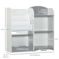 Qaba Kids Toy Storage Organizer Shelf, Children Bookshelf for Bedroom, Playroom, Nursery, Grey(m-3)