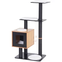 PawHut 47.2" Cat Tree, Kitten Scratcher, Activity Center, Play House with Condo Sisal, Scratching Post, and Mat, Black(m-11)