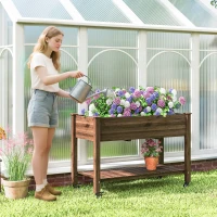 Outsunny Mobile Raised Garden Bed Elevated Wood Planter Box with Lockable Wheels, Storage Shelf for Herbs Vegetables, Carbonized(m-10)