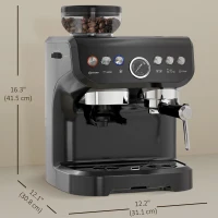 HOMCOM Espresso Machine, 15 Bar Barista Coffee Maker with Milk Frother, Fast Heating, Grinder for Espresso, Latte, Cappuccino(m-3)