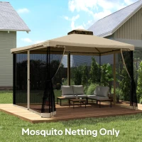 Outsunny Replacement Mosquito Netting for Gazebo 12' x 12' Black Screen Walls for Canopy with Zippers, Khaki(m-10)