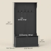 HOMCOM 4-In-1 Hall Tree with Coat Rack, Top Shelf, Shoe Storage and Bench Seat, Entryway Bench with 5 Hooks, Black(m-3)