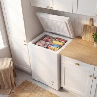 HOMCOM Mini Freezer, 3.5 Cu.Ft Chest Freezer with 5-Setting Adjustable Thermostat, Wire Basket, Quiet Operation, White(m-1)