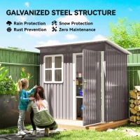 Outsunny 7' x 4' Galvanised Steel Outdoor Storage Shed, Garden Shed with Window, Lockable Wide Door and Air Vents, Warm Grey(m-4)