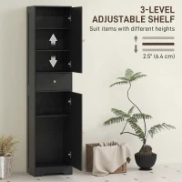 HOMCOM 67" Tall Bathroom Cabinet, Slim Bathroom Storage Cabinet with 2 Doors, Drawer and Adjustable Shelf, Black Wood Grain(m-5)