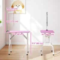 PawHut Foldable Pet Grooming Table for Dogs Cats with Adjustable Arm, Non-slip Surface, Pink(m-3)