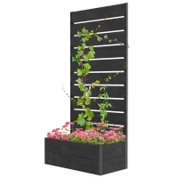 Outsunny Raised Garden Bed with Trellis, Freestanding Elevated Planter Box for Climbing Vines, 28" x 15" x 59", Black(m-2)