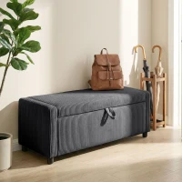 HOMCOM Storage Ottoman, Upholstered Corduroy End of Bed Bench with Thick Padding, Storage Bench for Bedroom, Dark Grey(m-8)