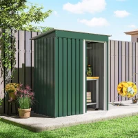Outsunny 5 x 3 FT Outdoor Storage Shed with Sliding Door and Sloped Roof, Steel Frame Garden Shed Tool Equipment, Green(m-9)