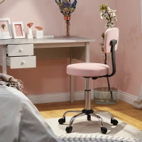 HOMCOM Adjustable Rolling Stool with Removable Backrest, Faux Leather Swivel Stool Chair for Salon Spa, Bar, Massage, Pink(m-1)
