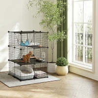 PawHut 3 Tier Cat Cage Crate, DIY Pet Playpen with 3 Doors, Ladders, Hammock, Platforms, Indoor Playpen for Kittens, Black(m-1)