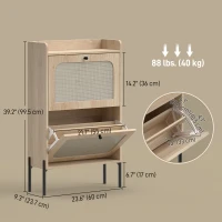 HOMCOM Shoe Cabinet with 2 Flip Drawers, Boho Narrow Shoe Storage Cabinet, Oak(m-3)