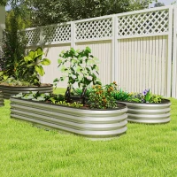 Outsunny 2Pcs Galvanized Raised Garden Bed, 6 x 2 x 1 ft Modular Metal Garden Beds with Rubber Strip Edging, Silver(m-8)