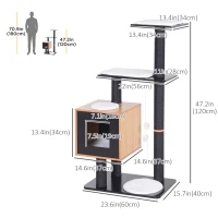 PawHut 47.2" Cat Tree, Kitten Scratcher, Activity Center, Play House with Condo Sisal, Scratching Post, and Mat, Black(m-3)