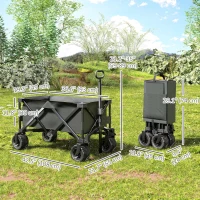 Outsunny Outdoor Pull Along Trailer Folding Camping Trailer for Beach Garden with Handle, Anti-Slip Wheel - Dark Grey(m-3)