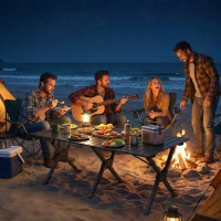 Outsunny 4ft Folding Camping Table, Waterproof Picnic Table with Roll Up Top and Metal Frame, Black(m-10)