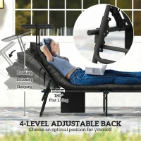 Outsunny Folding Lounge Chair with Adjustable Canopy, 4-Position Outdoor Tanning Chair with Headrest, Dark Grey(m-4)