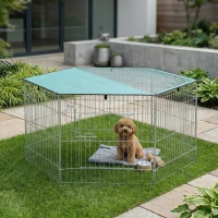 PawHut Foldable Pet Playpen with Top Cover, Portable Heavy Duty Dog Pen for Dogs, Cats, Chickens, Rabbits, 6 Pannels Dog Fence Outdoor/Indoor(m-8)