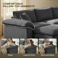 HOMCOM Sectional Sofa, L Shaped Couch with Deep Seat, Movable Ottoman and Pillow-top Armrests, Dark Grey(m-5)