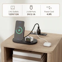 HOMCOM Nightstands Set of 2, Modern Bedside Tables with Charging Station, 2 Drawers and Open Shelf, Grey(m-4)