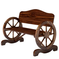 Outsunny Wooden Outdoor Bench, Garden Patio Loveseat with Wagon Wheel Armrests, 528LBS Capacity, Carbonized(m-2)