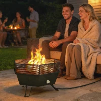 Outsunny 20" Outdoor Fire Pit, Foldable Propane Firepits with Lid, Portable Firepit for Patio Backyard Camping, Black(m-8)