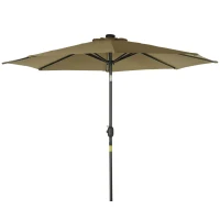 Outsunny 9ft Solar Patio Umbrella Outdoor Sunshade 24 LED Lights Tilt Canopy, Brown(m-11)