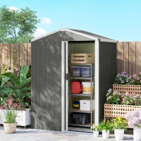 Outsunny 4.5 x 3ft Outdoor Storage Shed, Waterproof Metal Garden Shed with Lockable Door for Backyard, Patio, Lawn, Light Grey(m-9)
