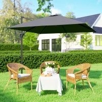Outsunny 8'x8' Square Patio Hanging Offset Umbrella, Outdoor Cantilever Parasol w/ Cross Base, Dark Grey(m-9)