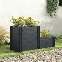 Outsunny Vinyl Raised Garden Bed Kit, 3-Tier Elevated Garden Box with Open Bottom, DIY Assembly, Grey Wood Effect(m-9)