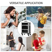 HOMCOM Portable Aluminum Makeup Train Cases, Rolling Makeup Case, Salon Beauty Cosmetic Jewelry Organizer Trolley with 4 Wheels, Black(m-7)