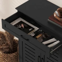 HOMCOM Shoe Cabinet with Louvered Doors, Modern Shoe Storage Cabinet with Drawer and Adjustable Shelves, Black(m-10)