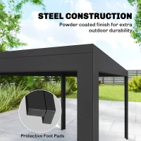 Outsunny Outdoor Dining Set for 6, Faux Wood Metal Patio Table and Mesh Stackable Chairs with Umbrella Hole, Black(m-9)