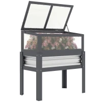 Outsunny Raised Garden Bed with Flip-Up Greenhouse Top, Wooden Elevated Planter Box with Legs and Liner, Grey(m-11)