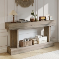 HOMCOM 63 Inch Long Console Table, Vintage Narrow Entryway Table with Storage Shelf for Living Room and Hallway, Light Brown