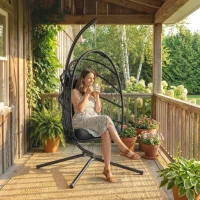 Outsunny Hanging Egg Chair with Stand, Foldable Wicker Rattan Swing Chair with Thick Cushion, Dust Cover and Safety Rope, Black(m-1)