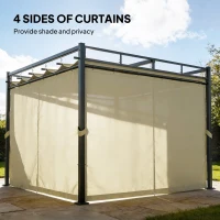 Outsunny 10' x 10' Outdoor Gazebo, Retractable Pergola Canopy with Curtains, UPF30+ Free Standing Metal Pergola Kit, Beige(m-5)