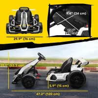 Aosom 24V Electric Go Kart, Battery Powered Kids Drift Kart with Adjustable Seat, Seat Belt, Horn, Music, Light, White(m-3)