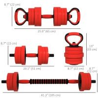 Soozier 66lbs 4-in-1 Adjustable Weight Dumbbell Set, Barbell, Kettlebell, Push Up Stand, Red(m-3)
